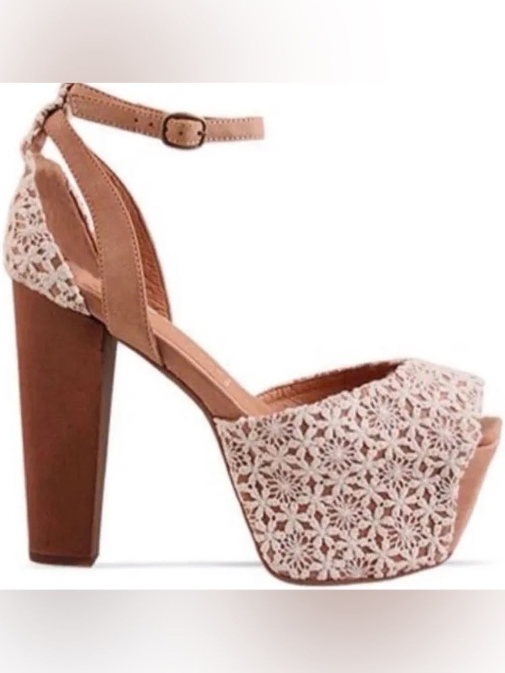 Jeffrey Campbell Tan and Cream Crochet Platform Sandals - Perfect
